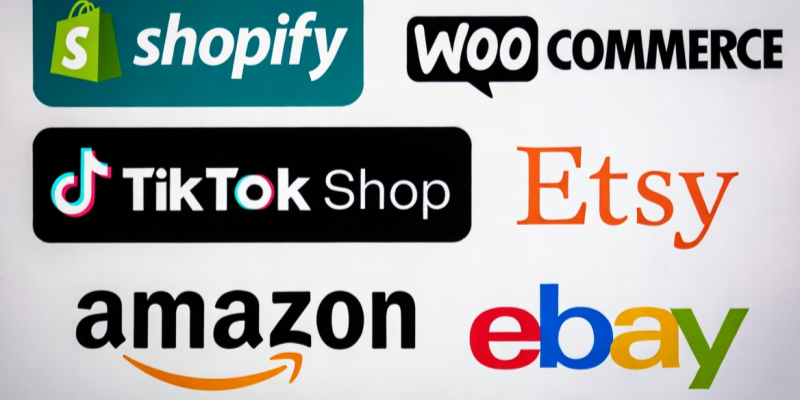 A photograph of e-commerce platform logos