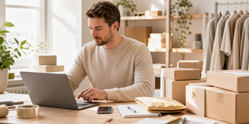 Ecommerce seller managing sourcing fulfillment and online store growth