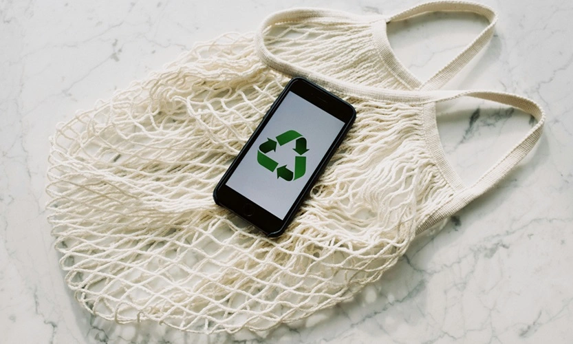 Mobile phones displaying environmental protection logos